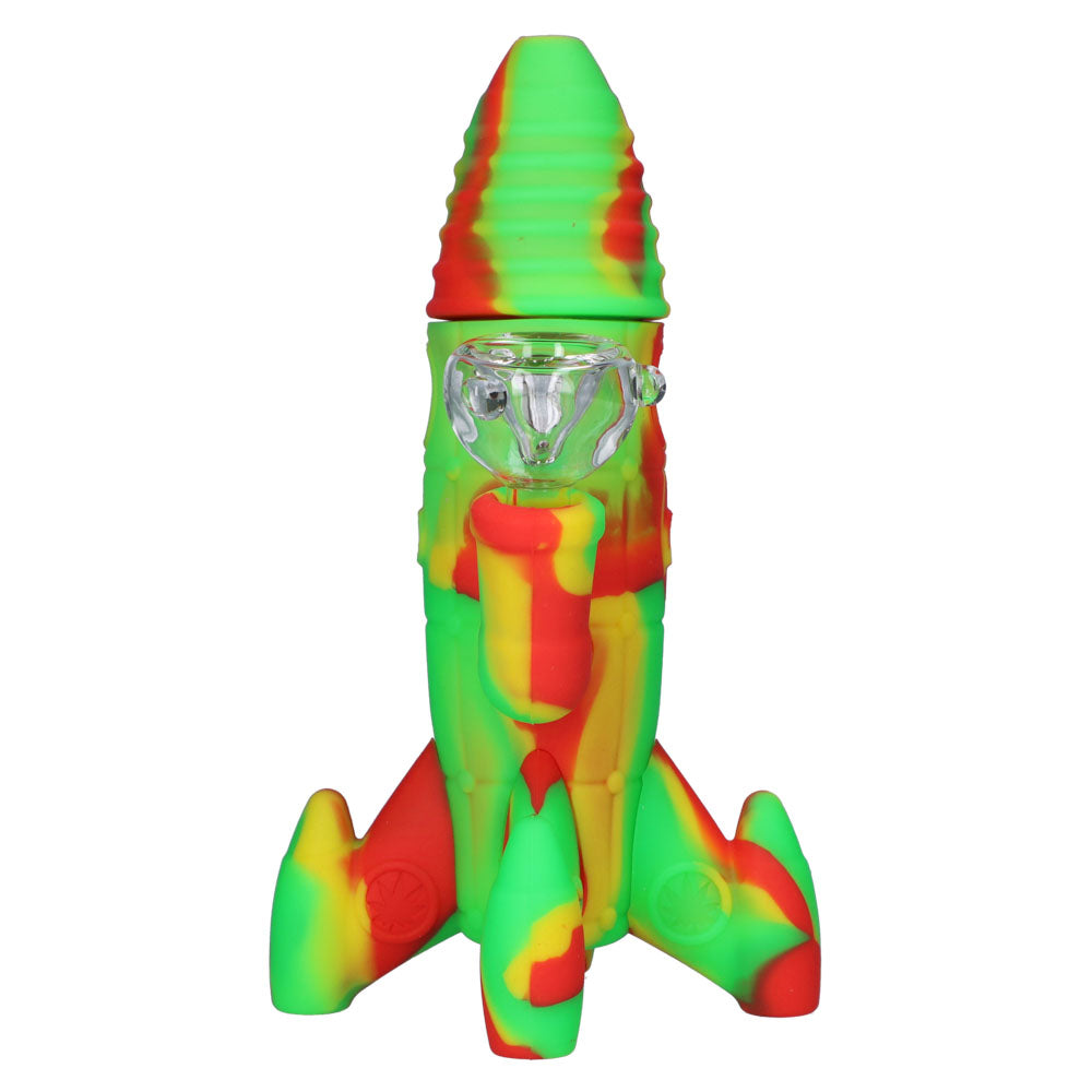 Silicone Rocket Bong with Glass Bowl | Random Color | 7.5 Inch | Rasta - Front View 