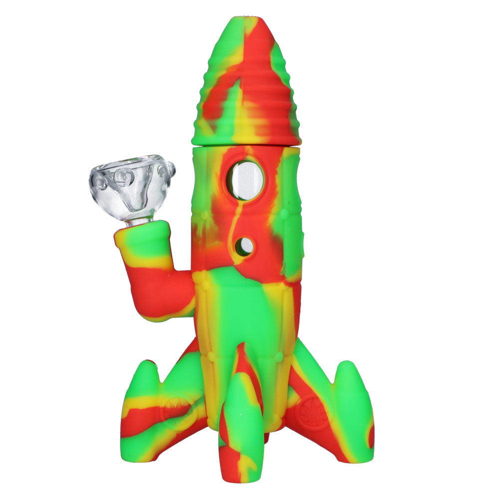 Silicone Rocket Bong with Glass Bowl | Random Color | 7.5 Inch | Rasta - Side View