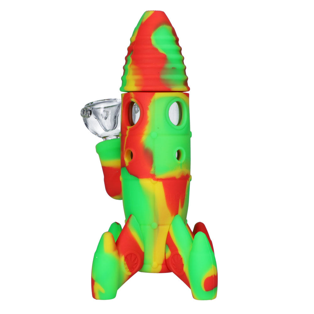 Silicone Rocket Bong with Glass Bowl | Random Color | 7.5 Inch | Rasta - Back View