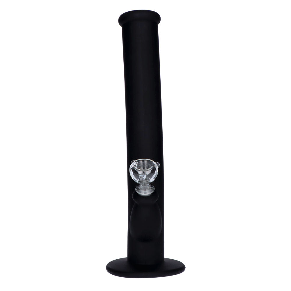 Silicone Straight Bong with Glass Downstem and Bowl | 14 Inch | Black | front view