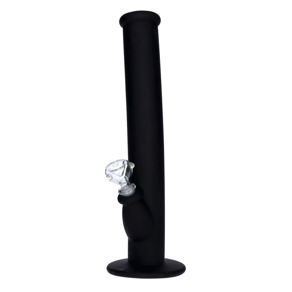 Silicone Straight Bong with Glass Downstem and Bowl | 14 Inch | Black | side view 1