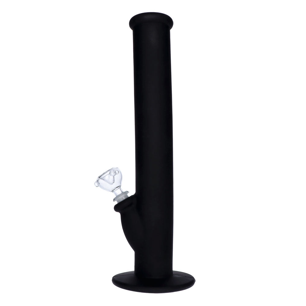Silicone Straight Bong with Glass Downstem and Bowl | 14 Inch | Black | side view 2