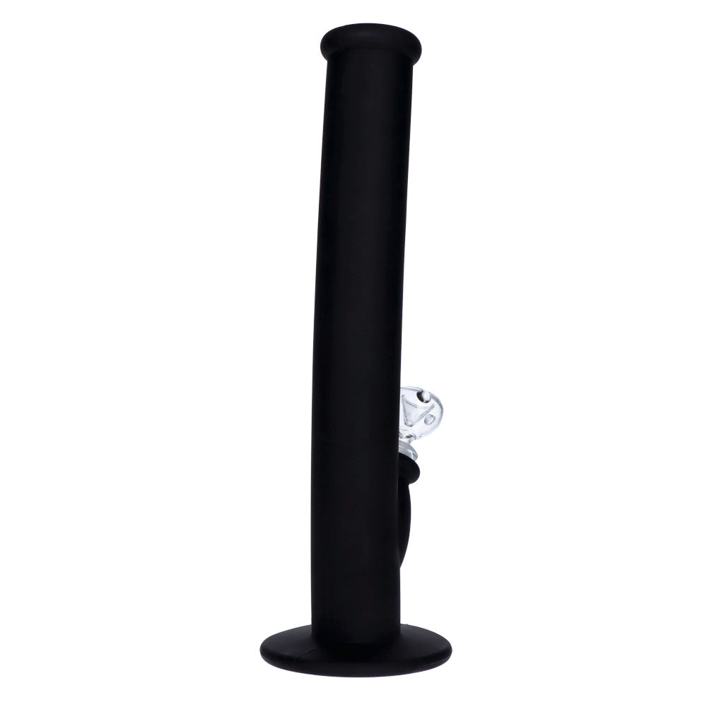 Silicone Straight Bong with Glass Downstem and Bowl | 14 Inch | Black | side view 4