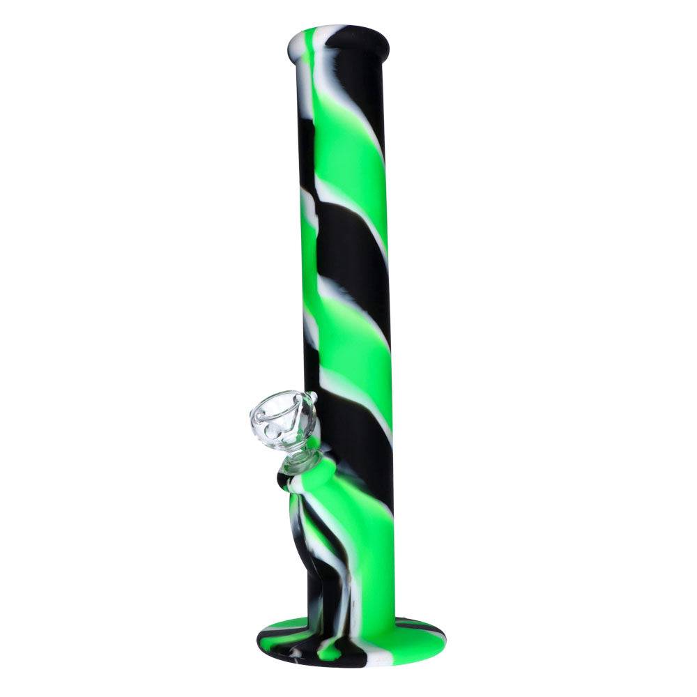 Silicone Straight Bong with Glass Downstem and Bowl | 14 Inch | Black/Green | side view 1