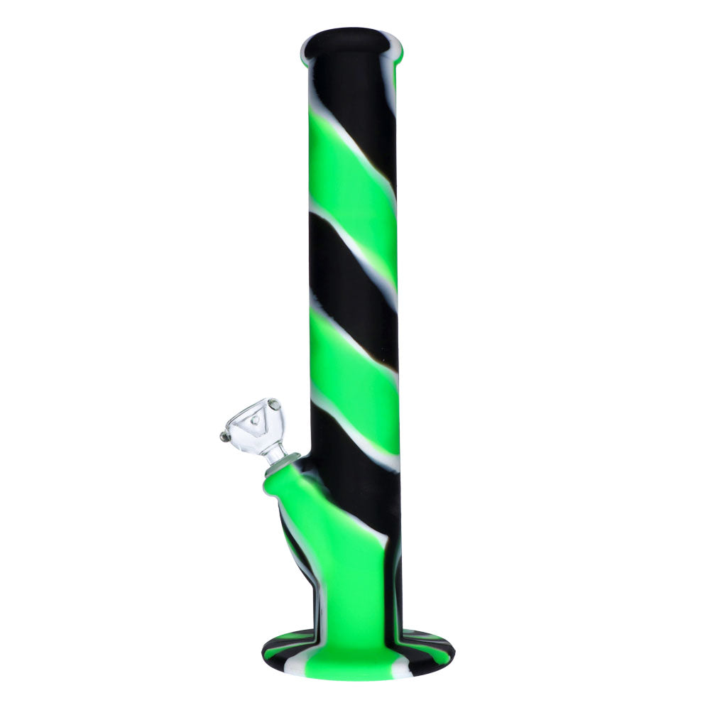 Silicone Straight Bong with Glass Downstem and Bowl | 14 Inch | Black/Green | side view 2