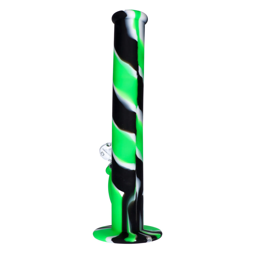 Silicone Straight Bong with Glass Downstem and Bowl | 14 Inch | Black/Green | side view 3