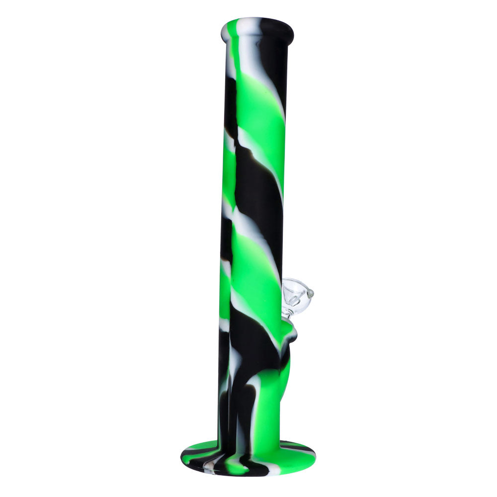 Silicone Straight Bong with Glass Downstem and Bowl | 14 Inch | Black/Green | side view 4