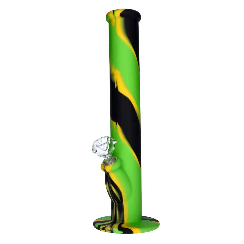 Silicone Straight Bong with Glass Downstem and Bowl | 14 Inch | Black/Green/Yellow | side view 1