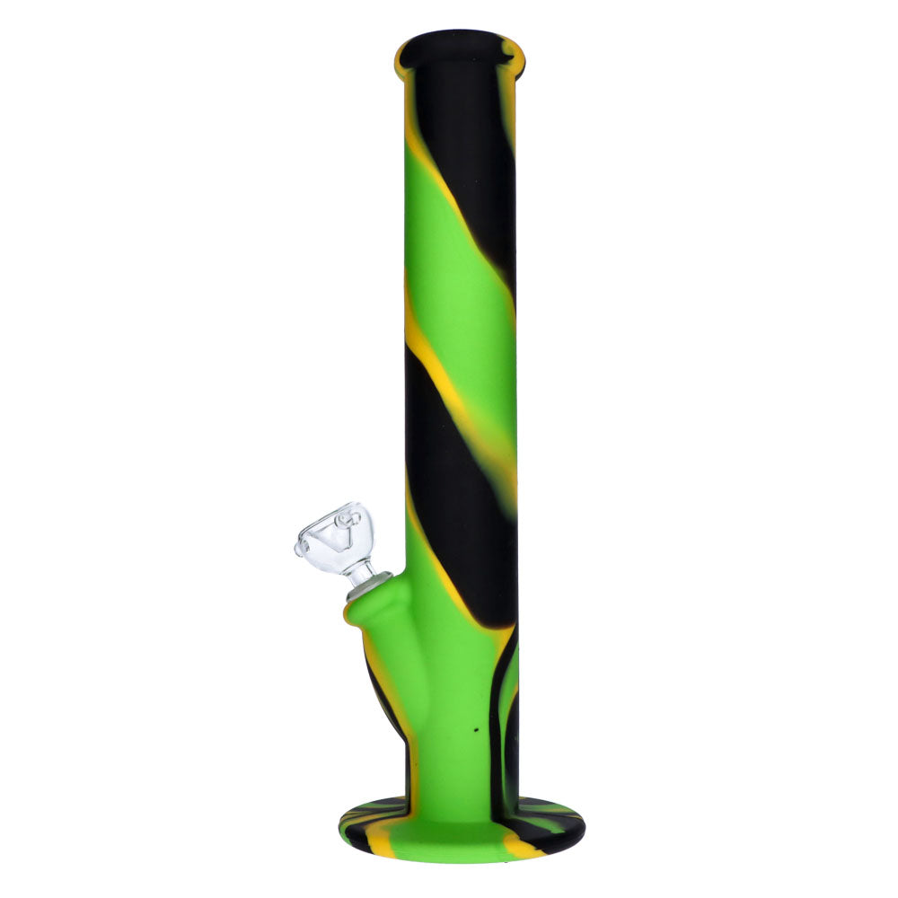 Silicone Straight Bong with Glass Downstem and Bowl | 14 Inch | Black/Green/Yellow | side view 2