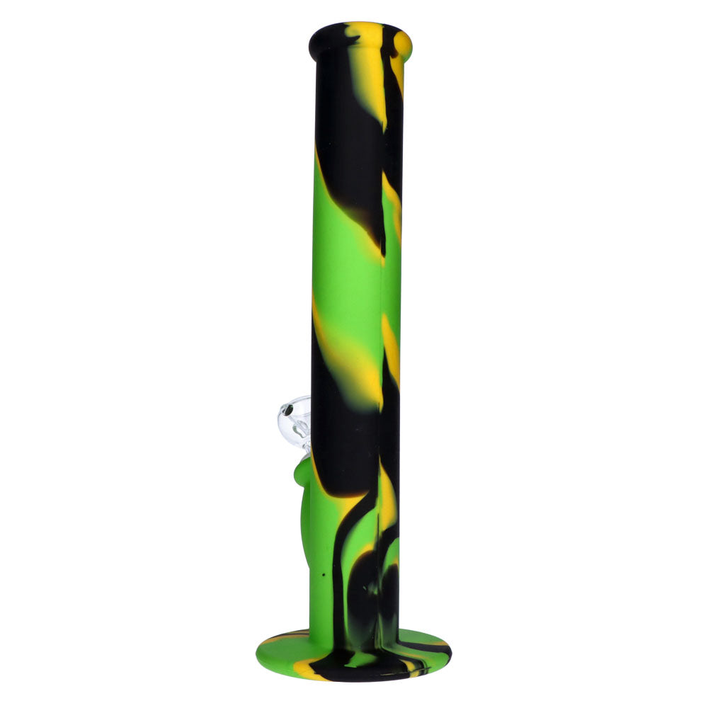 Silicone Straight Bong with Glass Downstem and Bowl | 14 Inch | Black/Green/Yellow | side view 3