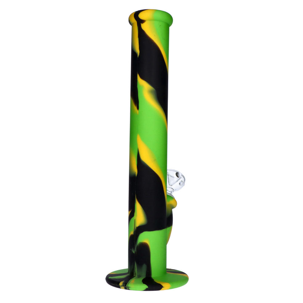 Silicone Straight Bong with Glass Downstem and Bowl | 14 Inch | Black/Green/Yellow | side view 4
