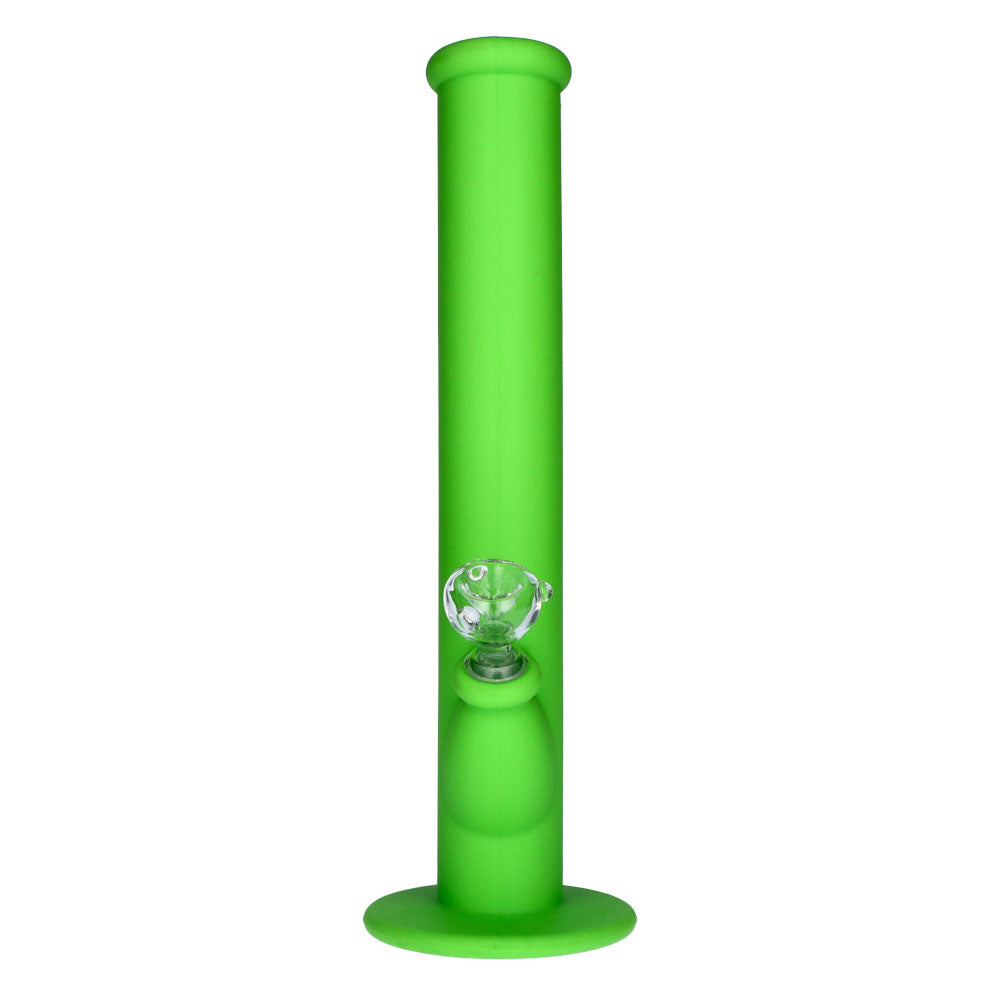 Silicone Straight Bong with Glass Downstem and Bowl | 14 Inch | Green | front view
