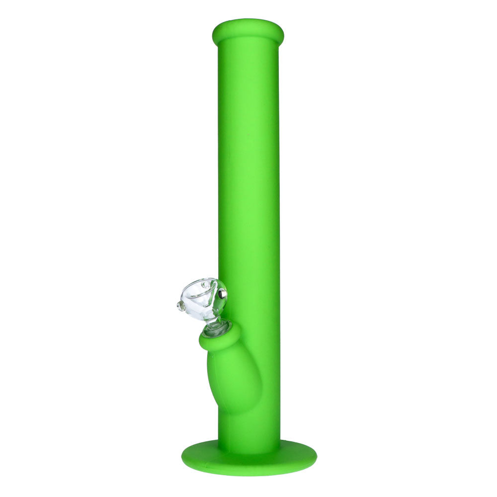 Silicone Straight Bong with Glass Downstem and Bowl | 14 Inch | Green | side view 1