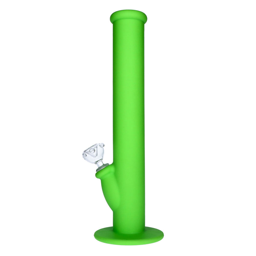 Silicone Straight Bong with Glass Downstem and Bowl | 14 Inch | Green | side view 2