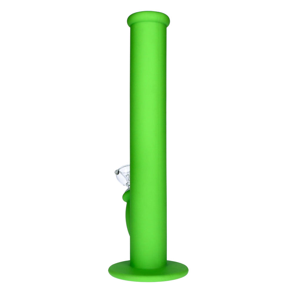 Silicone Straight Bong with Glass Downstem and Bowl | 14 Inch | Green | side view 3