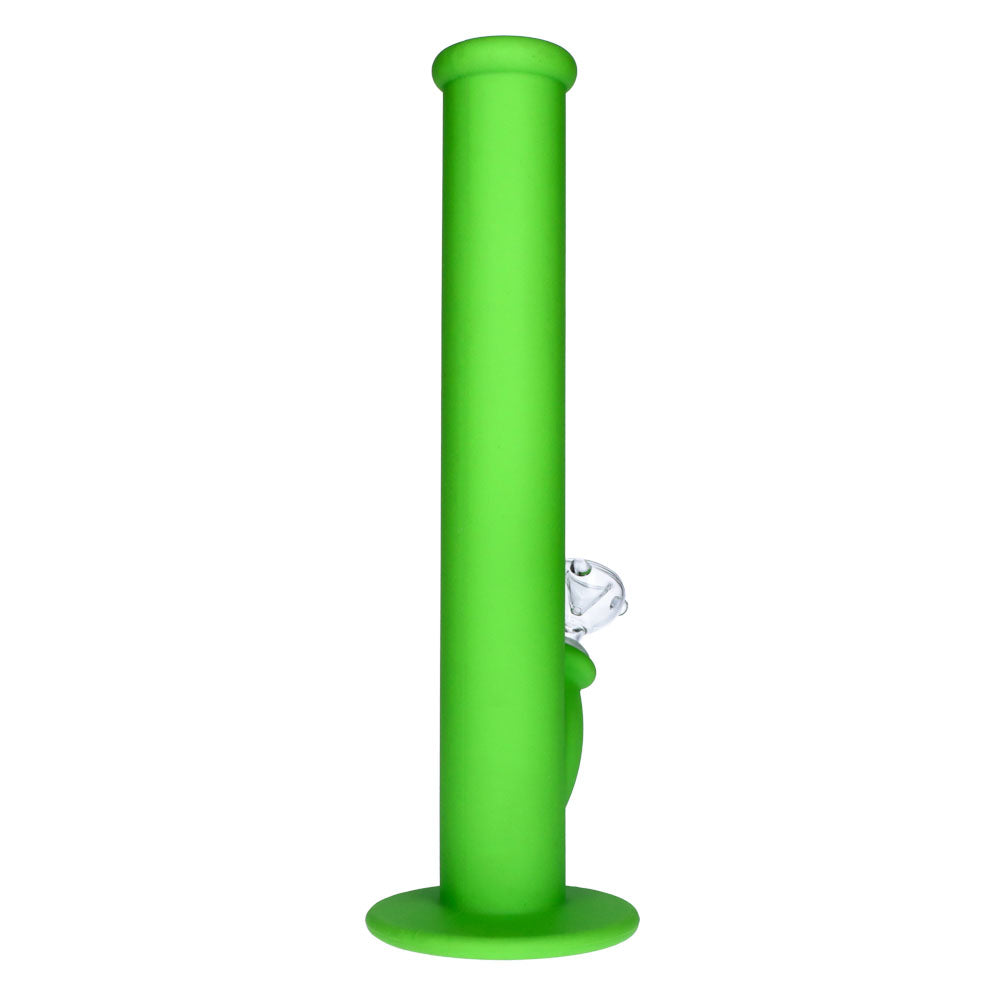 Silicone Straight Bong with Glass Downstem and Bowl | 14 Inch | Green | side view 4