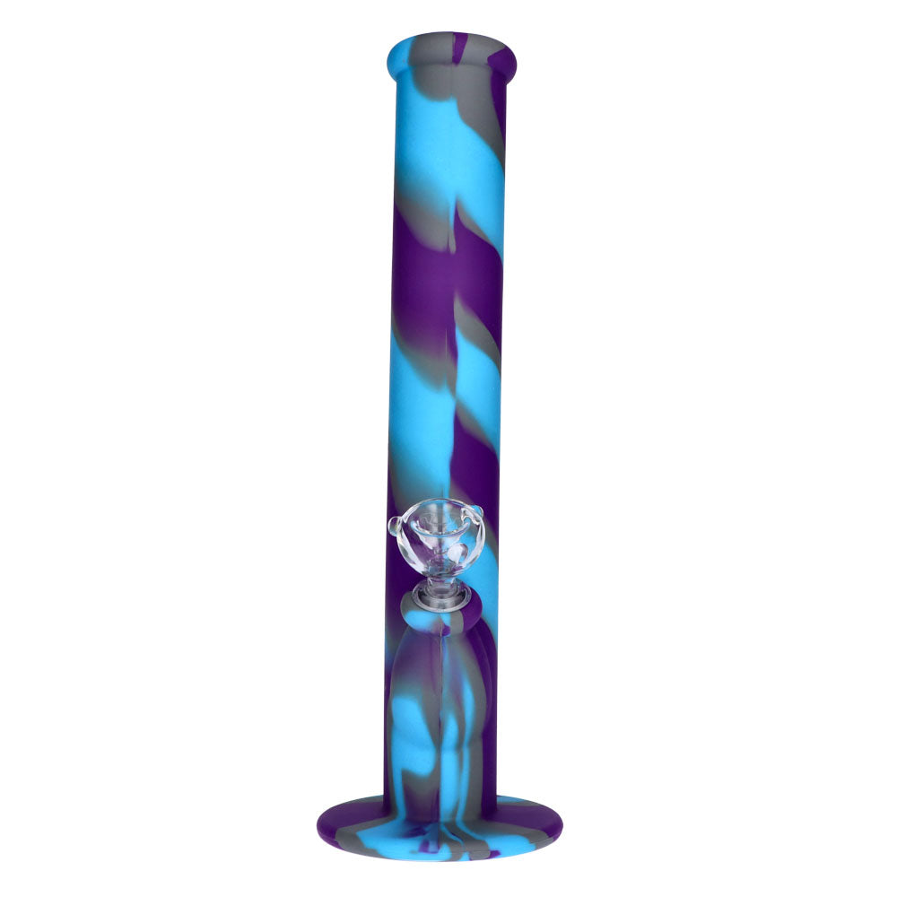 Silicone Straight Bong with Glass Downstem and Bowl | 14 Inch | Blue/Purple | front view