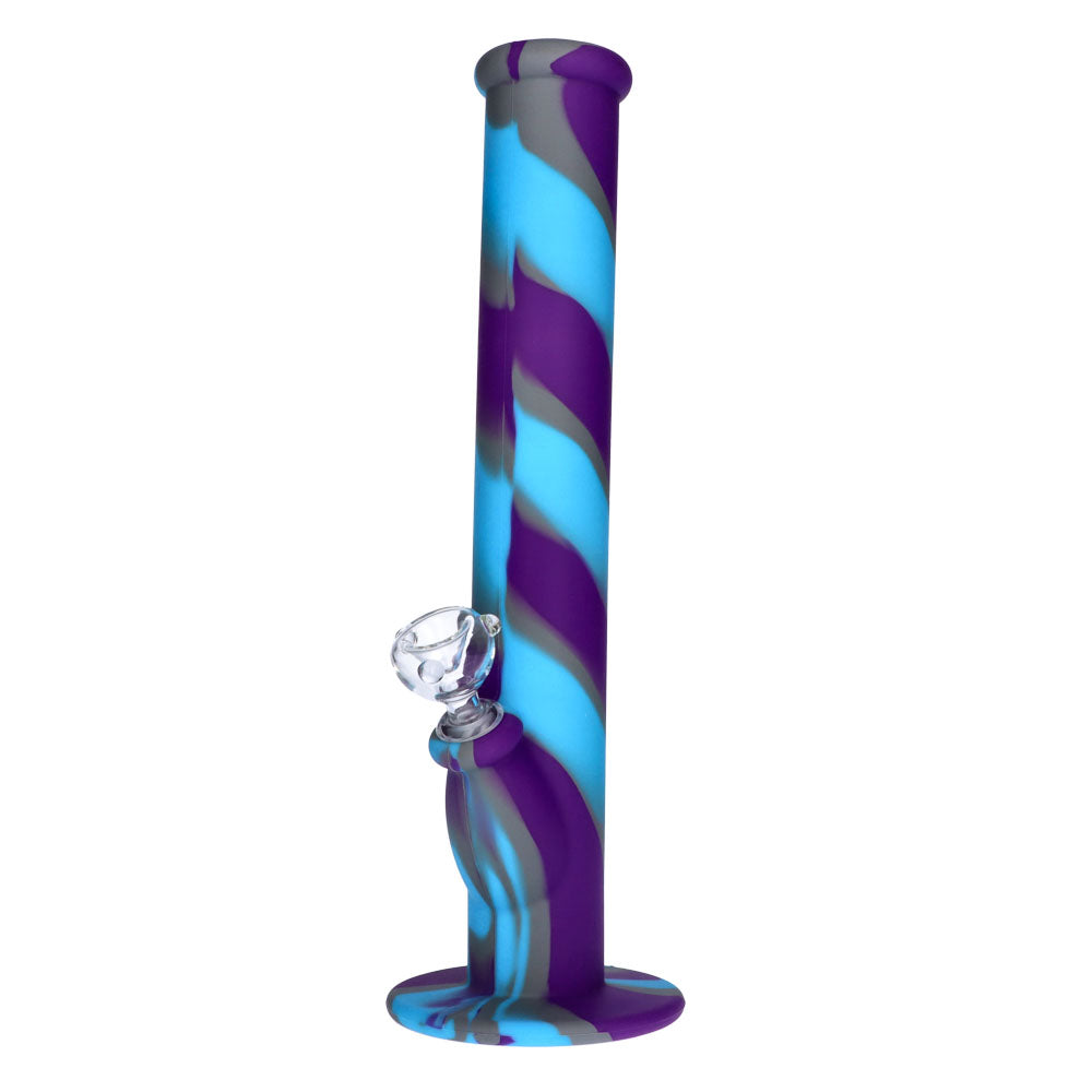 Silicone Straight Bong with Glass Downstem and Bowl | 14 Inch | Blue/Purple | side view 1