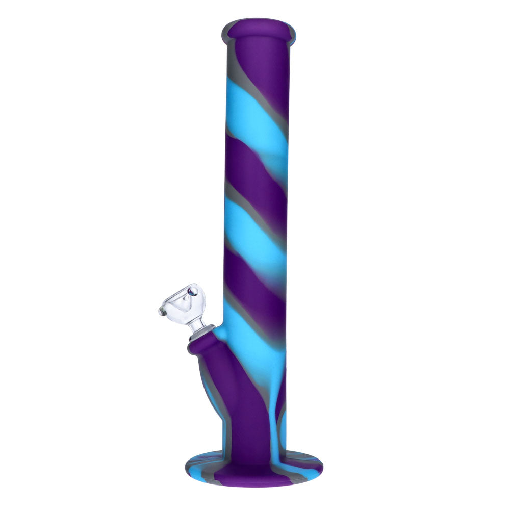 Silicone Straight Bong with Glass Downstem and Bowl | 14 Inch | Blue/Purple | side view 2