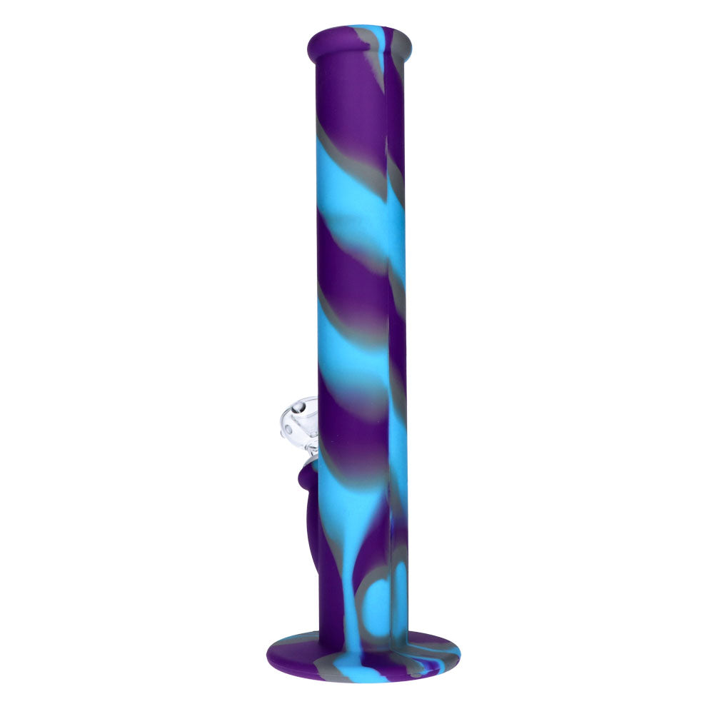 Silicone Straight Bong with Glass Downstem and Bowl | 14 Inch | Blue/Purple | side view 3