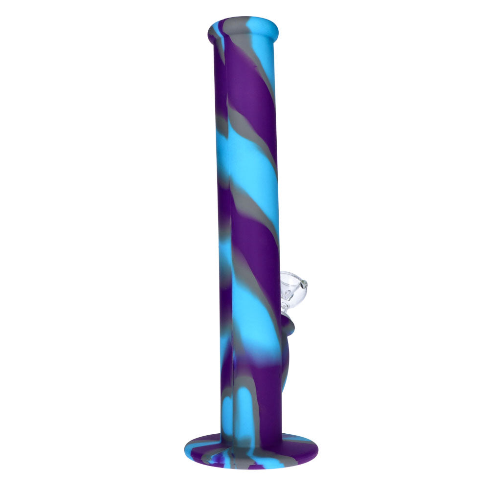 Silicone Straight Bong with Glass Downstem and Bowl | 14 Inch | Blue/Purple | side view 4