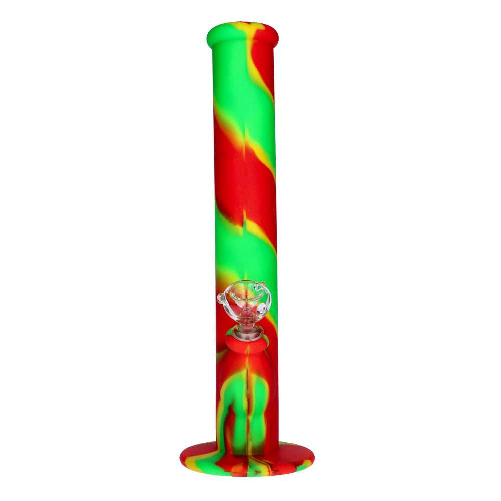 Silicone Straight Bong with Glass Downstem and Bowl | 14 Inch | Rasta | front view