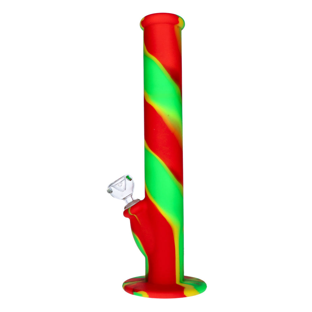 Silicone Straight Bong with Glass Downstem and Bowl | 14 Inch | Rasta | side view 2