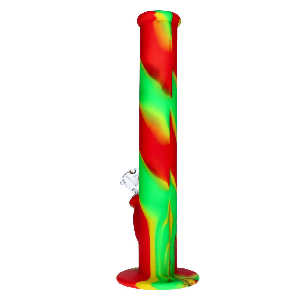 Silicone Straight Bong with Glass Downstem and Bowl | 14 Inch | Rasta | side view 3