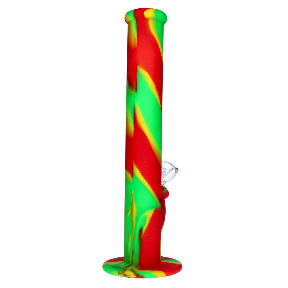 Silicone Straight Bong with Glass Downstem and Bowl | 14 Inch | Rasta | side view 4
