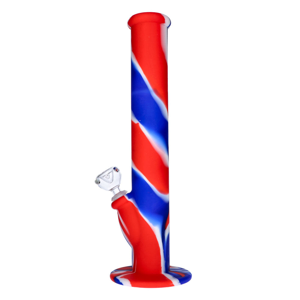 Silicone Straight Bong with Glass Downstem and Bowl | 14 Inch | Blue/Red/White | side view 2