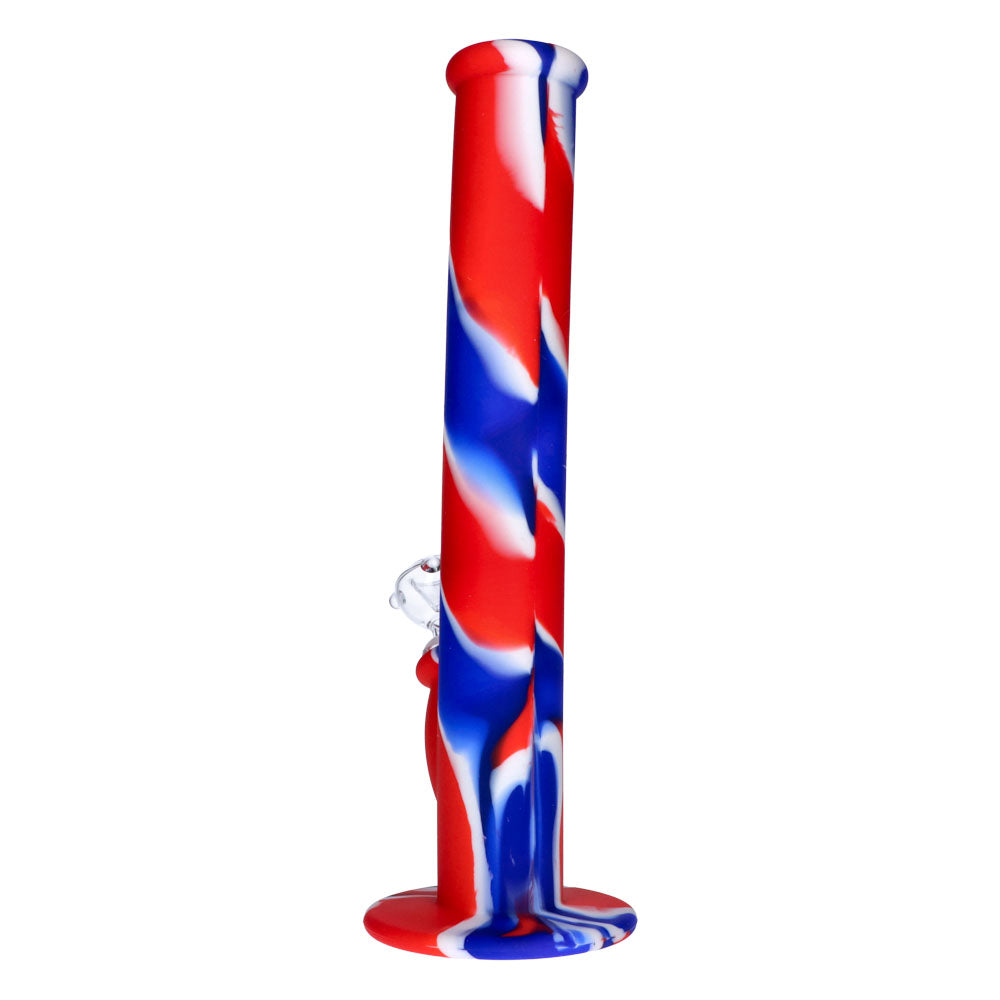 Silicone Straight Bong with Glass Downstem and Bowl | 14 Inch | Blue/Red/White | side view 3