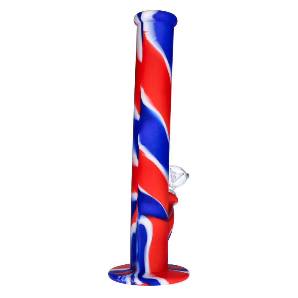 Silicone Straight Bong with Glass Downstem and Bowl | 14 Inch | Blue/Red/White | side view 4
