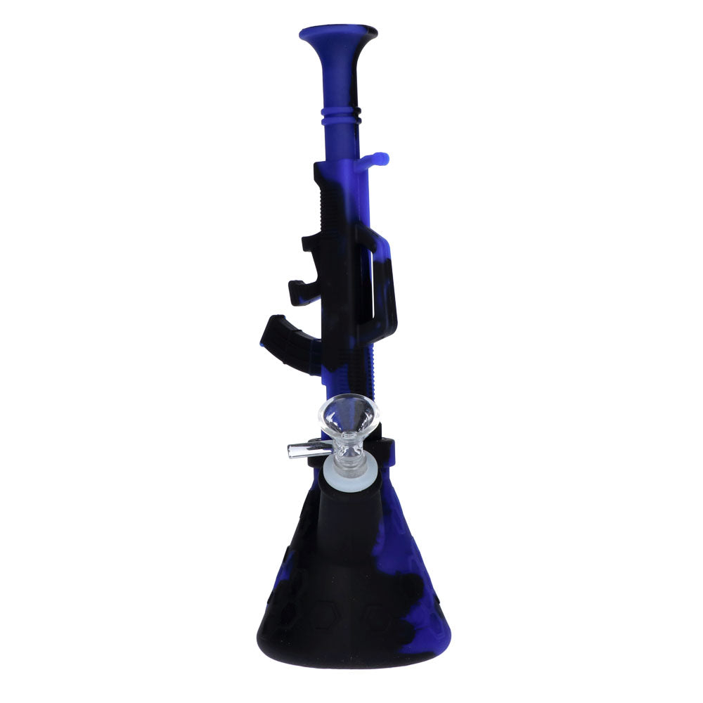 Silicone AK47 Beaker Base Bong with Glass Bowl | 11 Inch | Blue/black | front view