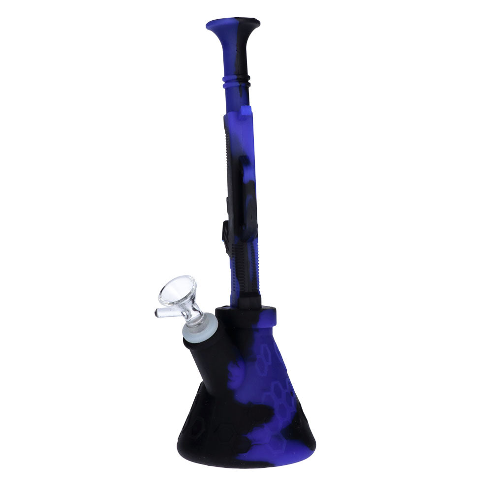 Silicone AK47 Beaker Base Bong with Glass Bowl | 11 Inch | Blue/black | side view 3