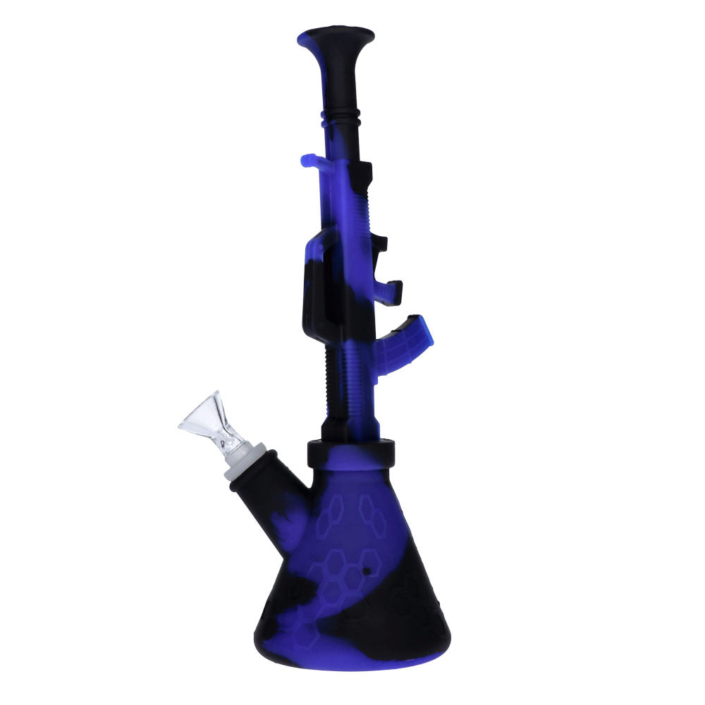 Silicone AK47 Beaker Base Bong with Glass Bowl | 11 Inch | Blue/black | side view 4