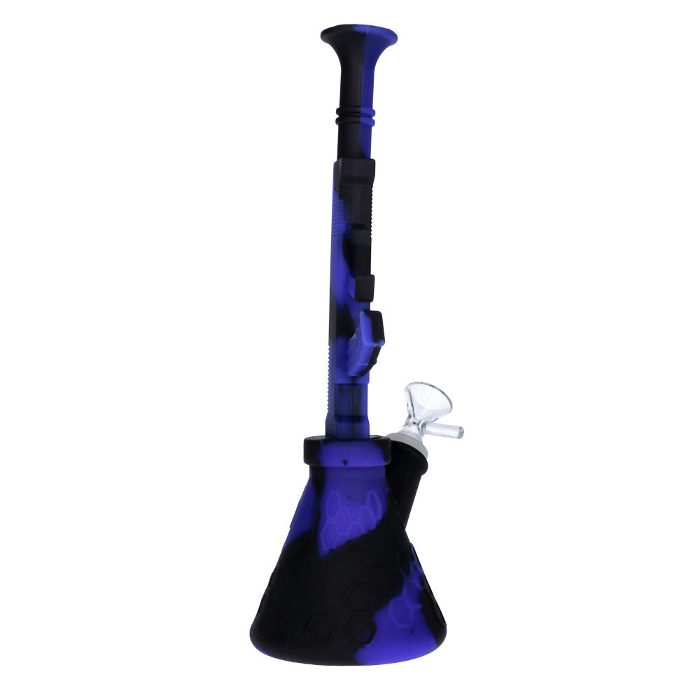 Silicone AK47 Beaker Base Bong with Glass Bowl | 11 Inch | Blue/black | side view 2