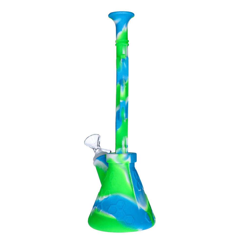 Silicone AK47 Beaker Base Bong with Glass Bowl | 11 Inch | Blue/Green | side view 4