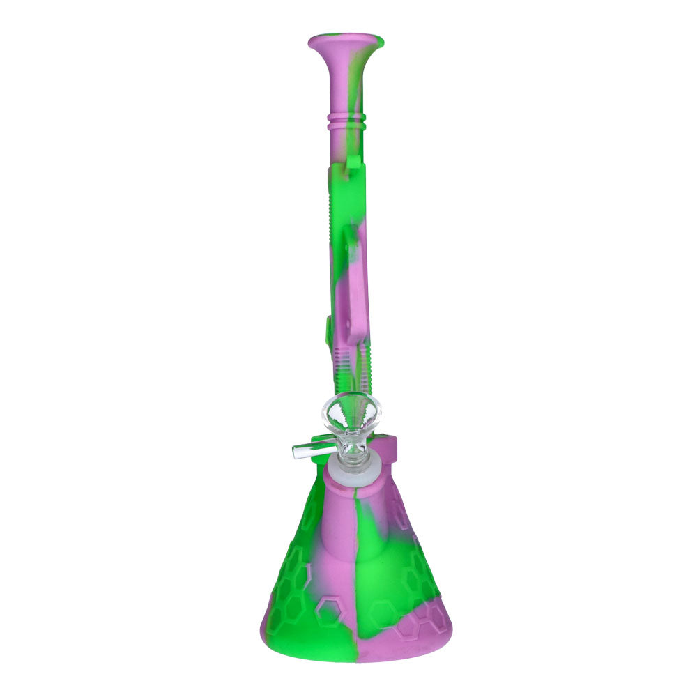 Silicone AK47 Beaker Base Bong with Glass Bowl | 11 Inch |Purple/Green | front view