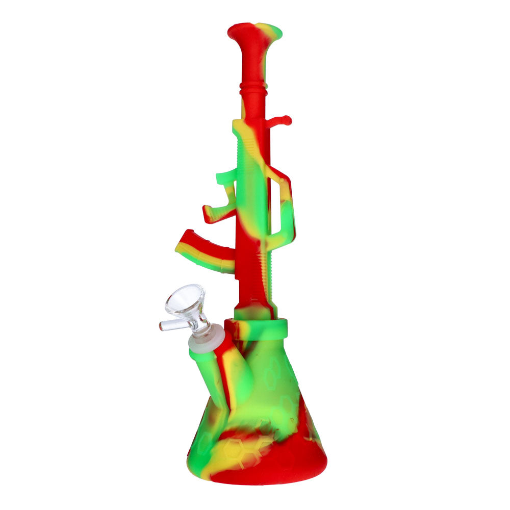 Silicone AK47 Beaker Base Bong with Glass Bowl | 11 Inch | Rasta | side view 2