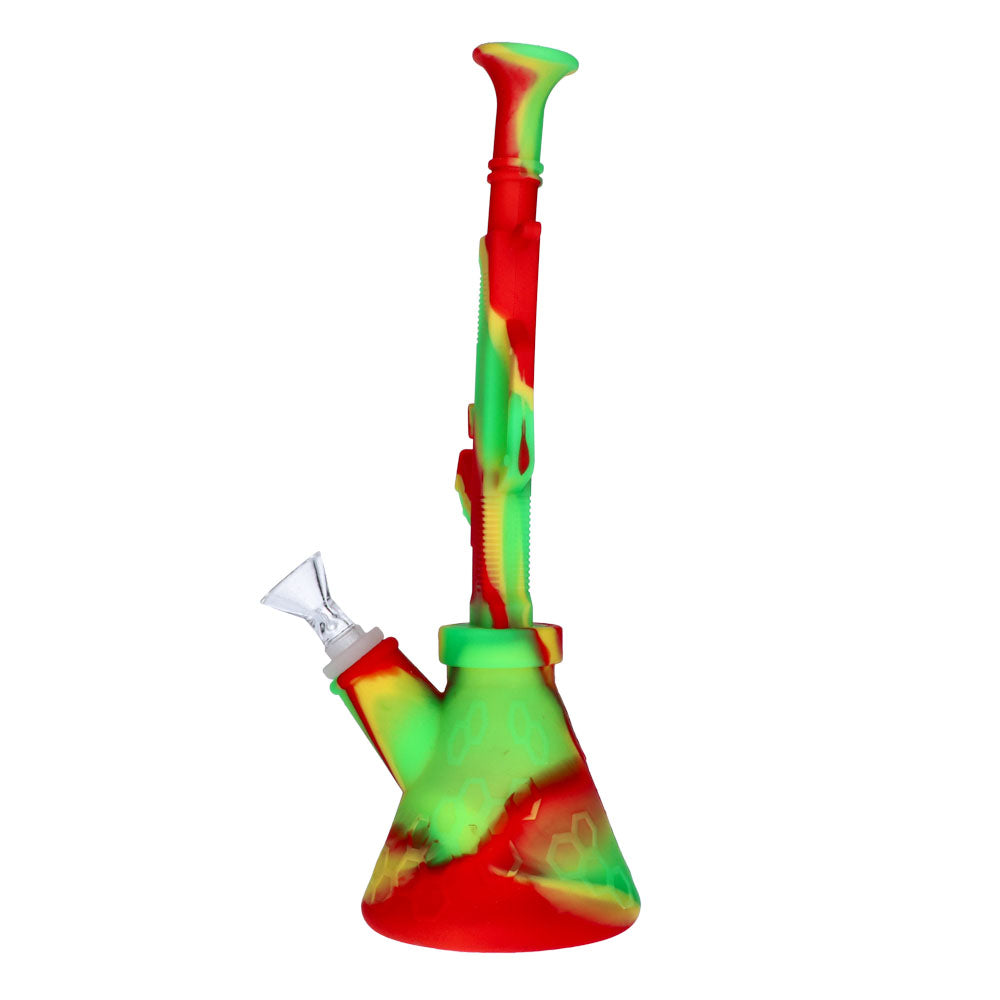 Silicone AK47 Beaker Base Bong with Glass Bowl | 11 Inch | Rasta | side view 3