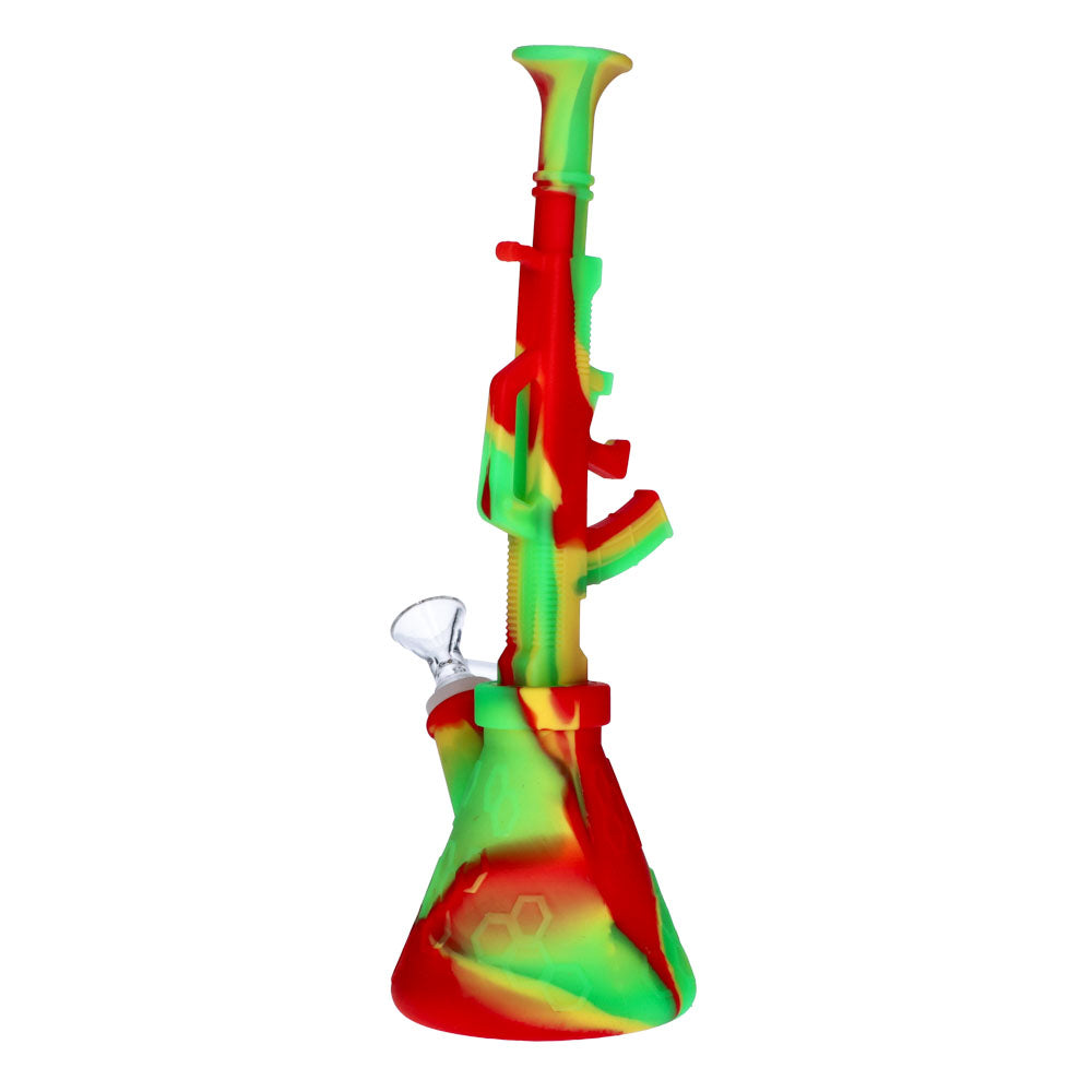 Silicone AK47 Beaker Base Bong with Glass Bowl | 11 Inch | Rasta | side view 4