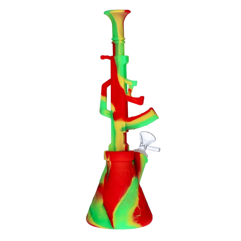 Silicone AK47 Beaker Base Bong with Glass Bowl | 11 Inch | Rasta | side view 1