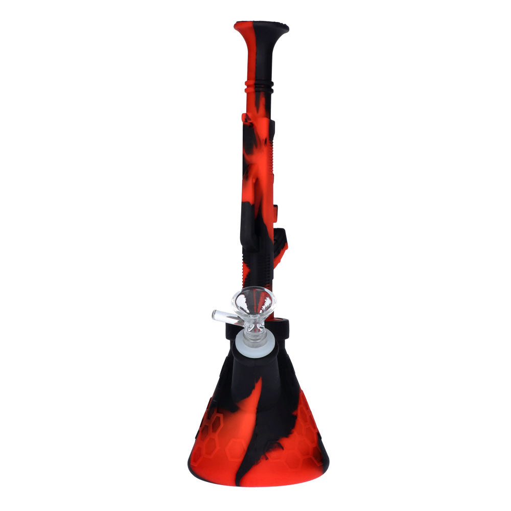 Silicone AK47 Beaker Base Bong with Glass Bowl | 11 Inch | Black/Red | front view