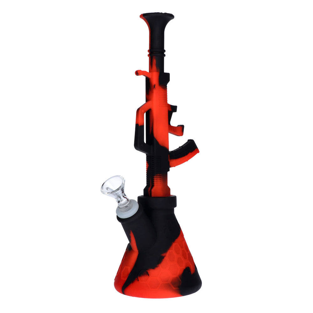 Silicone AK47 Beaker Base Bong with Glass Bowl | 11 Inch | Black/Red | side view 4