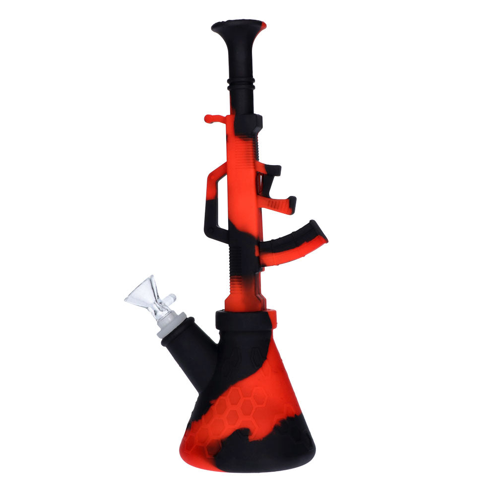 Silicone AK47 Beaker Base Bong with Glass Bowl | 11 Inch | Black/Red | side view 1
