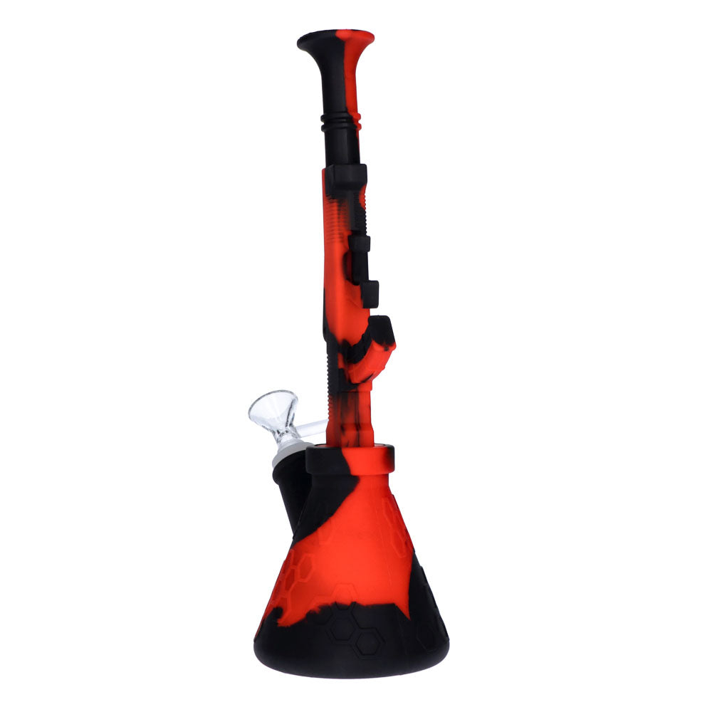 Silicone AK47 Beaker Base Bong with Glass Bowl | 11 Inch | Black/Red | side view 2