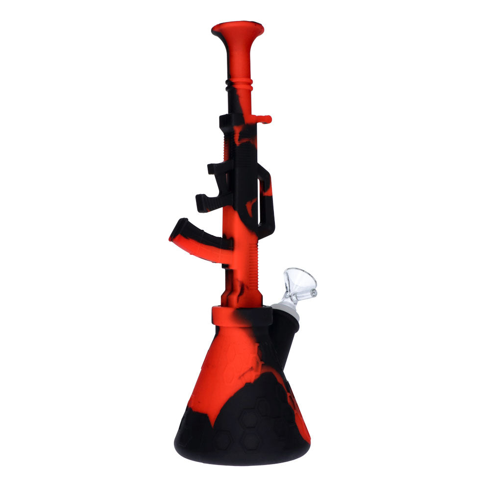 Silicone AK47 Beaker Base Bong with Glass Bowl | 11 Inch | Black/Red | side view 3