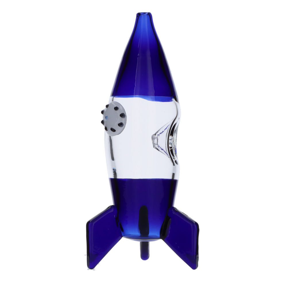 Rocket Ship Glass Hand Pipe | Blue | Side view 2