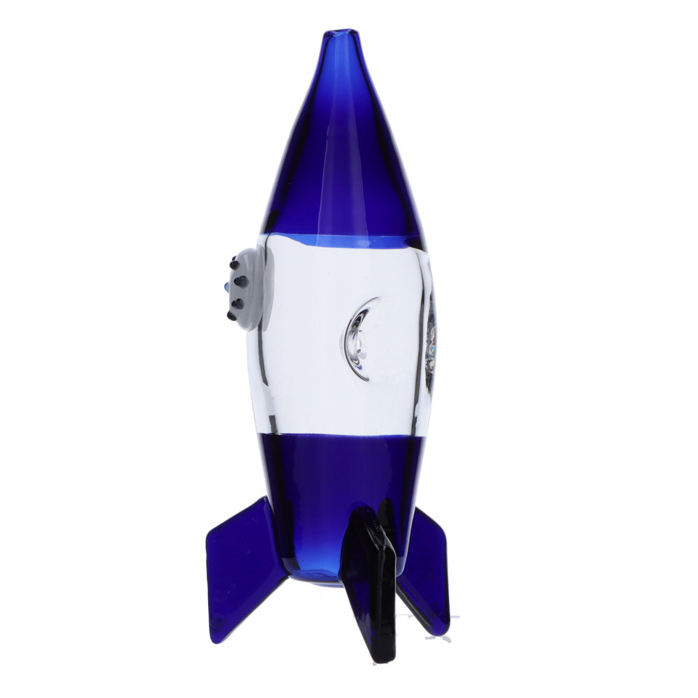 Rocket Ship Glass Hand Pipe | Blue | Side view 3