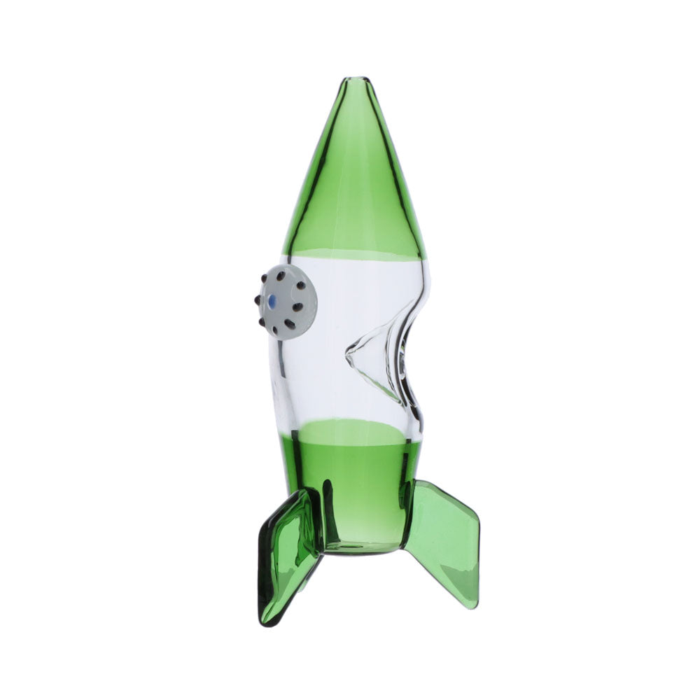 Rocket Ship Glass Hand Pipe | Green | Side view 2
